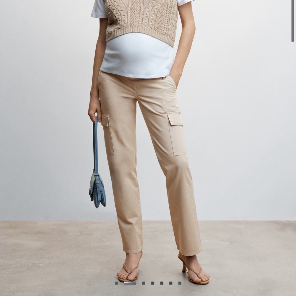 Mango Maternity Cargo Jeans Tan